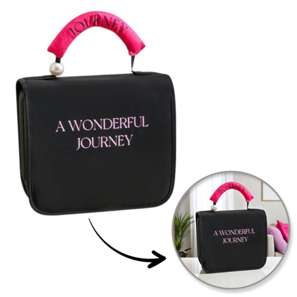 Kosmetyczka rozkładana elegancka kuferek etui z rączką czarna KS153CZ