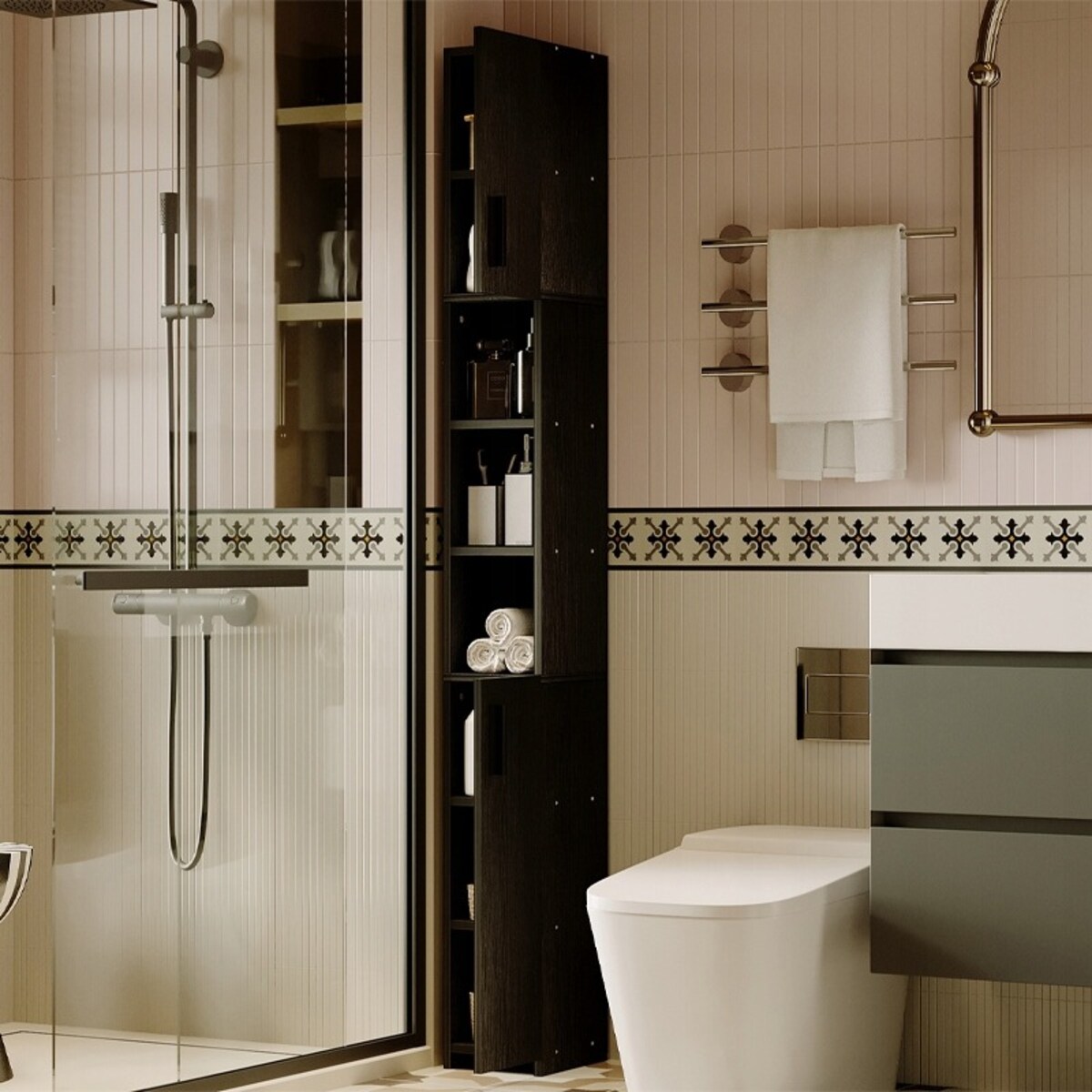 Regał łazienkowy stojący szafa czarny loft szafka półka słupek wysoki 182cm