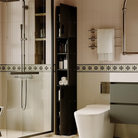 Regał łazienkowy stojący szafa czarny loft szafka półka słupek wysoki 182cm