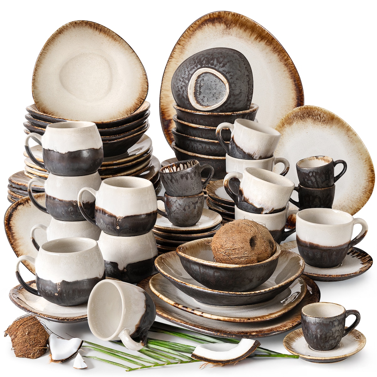 Konsimo PRIMA Zestaw obiadowo-śniadaniowo-kawowy 6 os. (60 el.), jasnobeżowy