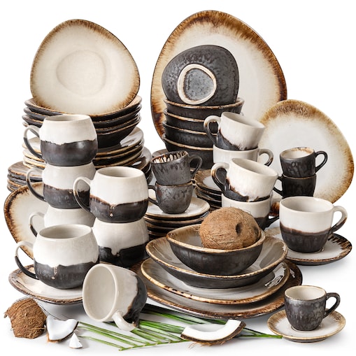 Konsimo PRIMA Zestaw obiadowo-śniadaniowo-kawowy 6 os. (60 el.), jasnobeżowy