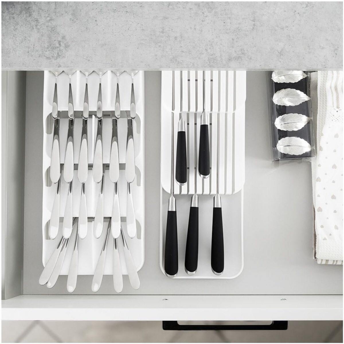 Organizer Wkład do Szuflady na Noże Kuchenne Biały 39 x 14,5 x 7,5 cm