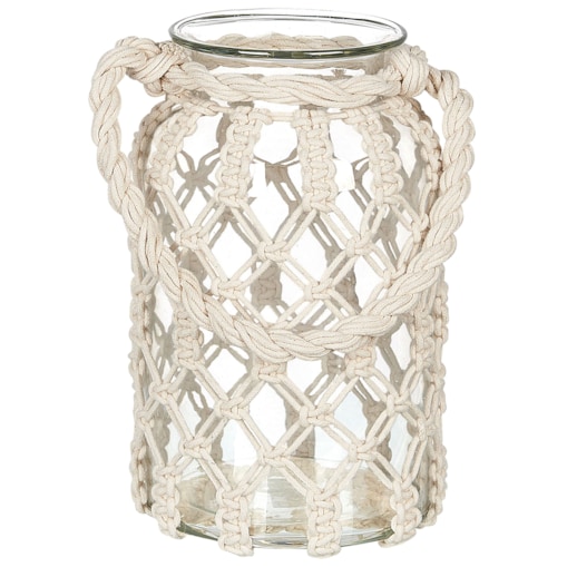 Lampion szklany makrama 31 cm biały JALEBI