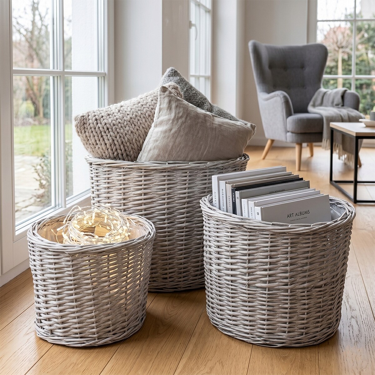 KOSZ WIKLINOWY XL 56cm NA KWIATY DREWNO DUŻY OWALNY DONICA KWIETNIK 3 szt