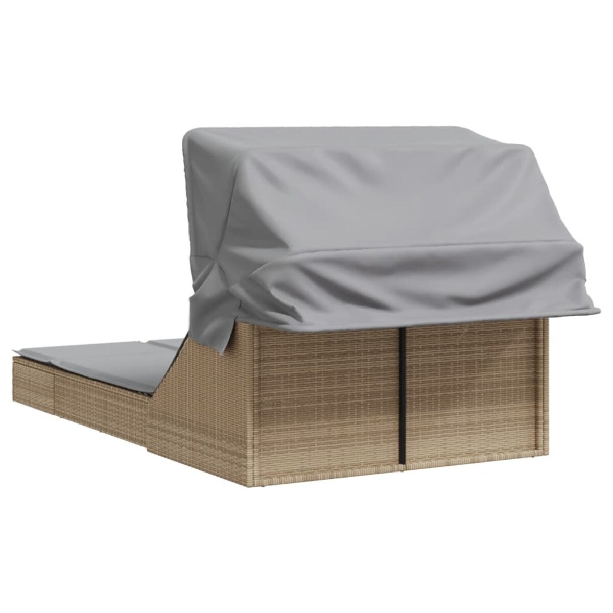 vidaXL Podwójna leżanka z zadaszeniem i poduszkami, beż, polirattan