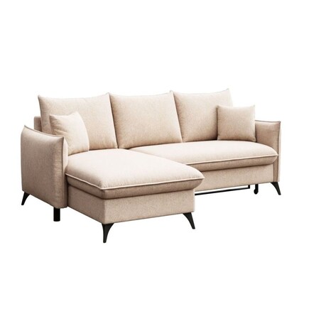 Brim Sofa narożna lewa z funkcją spania i pojemnikiem lewa jasno beżowa