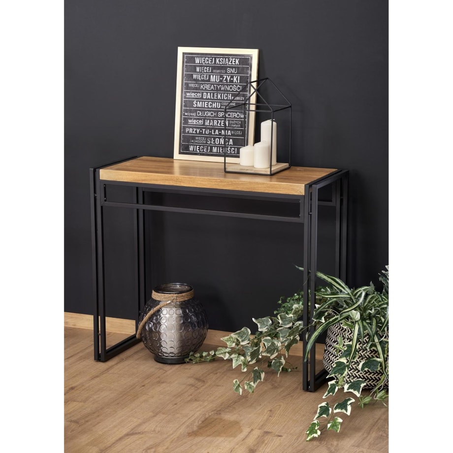 KONSOLA Indar 90/35/76 cm DĄB ZŁOTY czarna podstawa