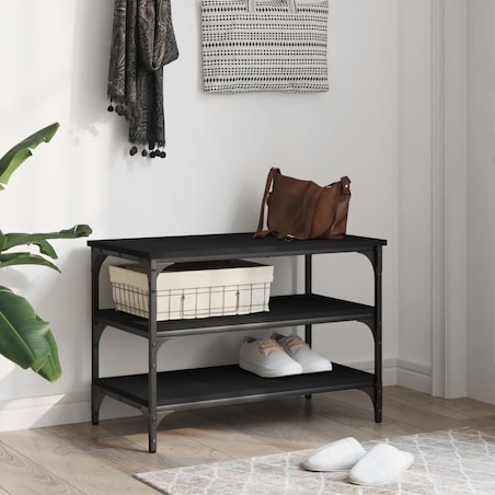 vidaXL Ławka na buty, czarna, 70x38,5x49 cm, materiał drewnopochodny