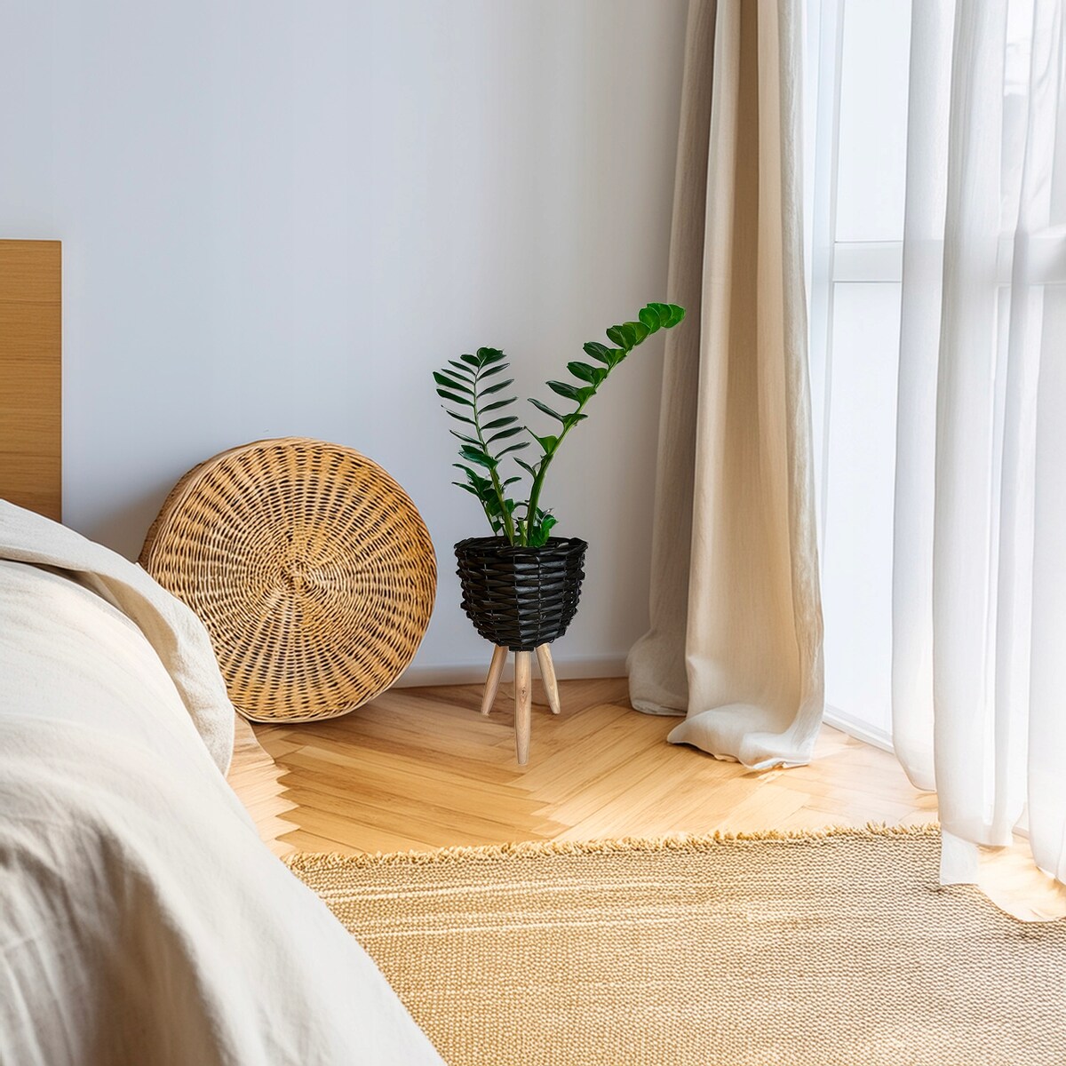 DONICZKA NA NÓŻKACH KWIETNIK CZARNA 34cm do salonu domu drewniana boho