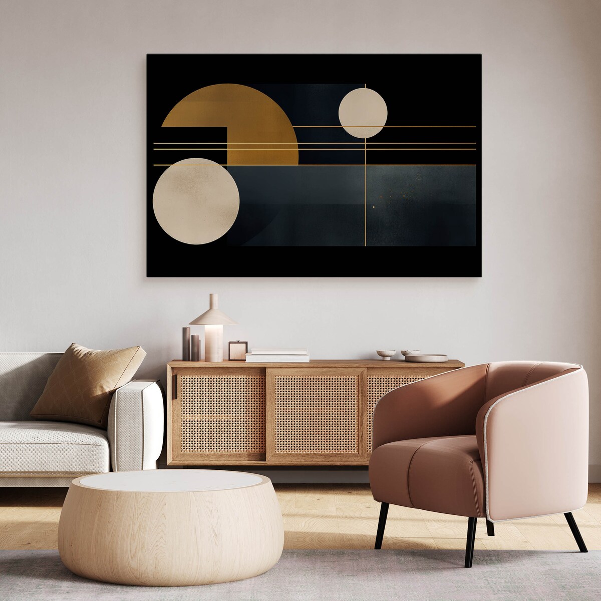 Obraz Do Sypialni Jadalni Abstrakcja Złote Kształty Geometryczne 120x80cm