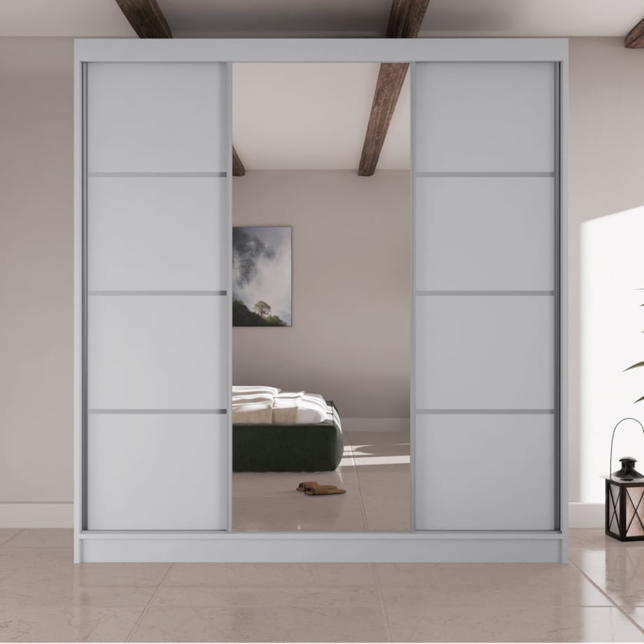 Szafa przesuwna Filo V200 z lustrem, szprosy na frontach- biała