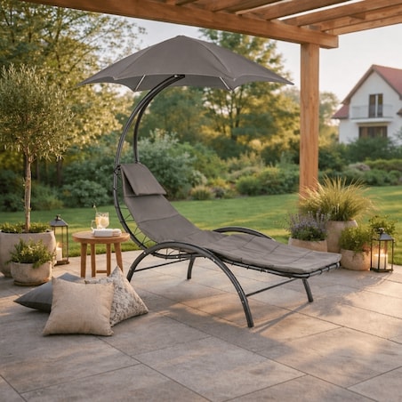 Leżak Ogrodowy Z Parasolem Leżanka Z Daszkiem Łóżko Szary CARPA