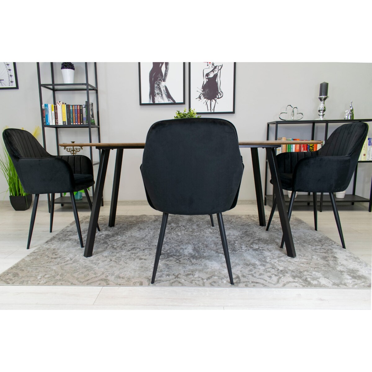 Krzesło Do Jadalni Kuchni Salonu Lugo - Aksamit Czarny / Nogi Czarne