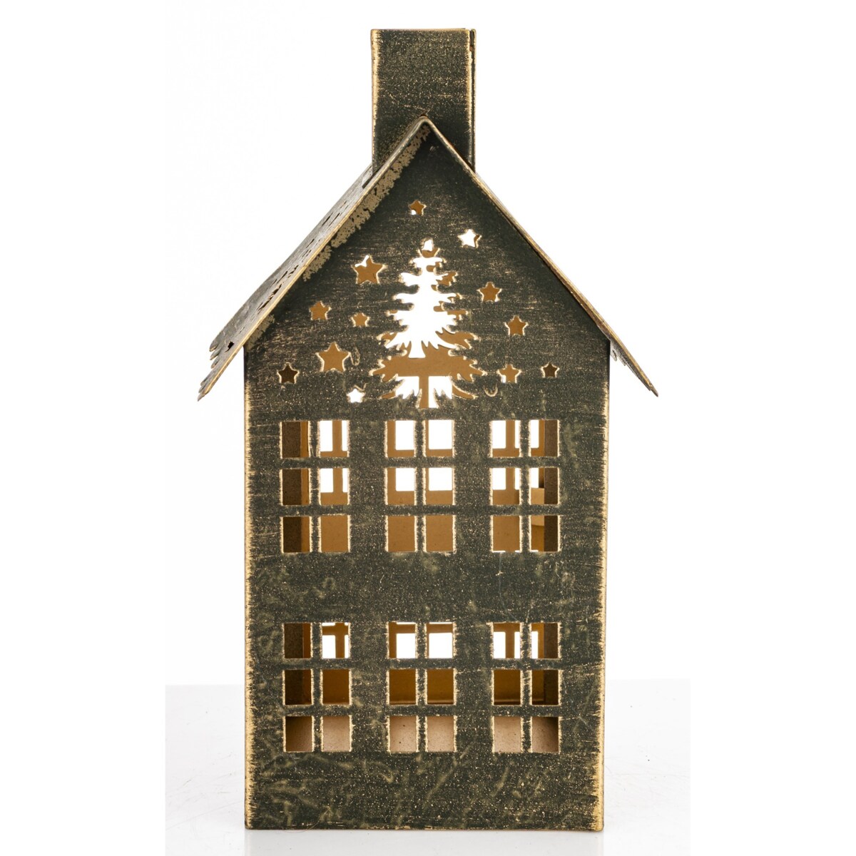 Dekoracja - metalowy domek 20x11,5x10 cm MIHNU z choinkami na dachu