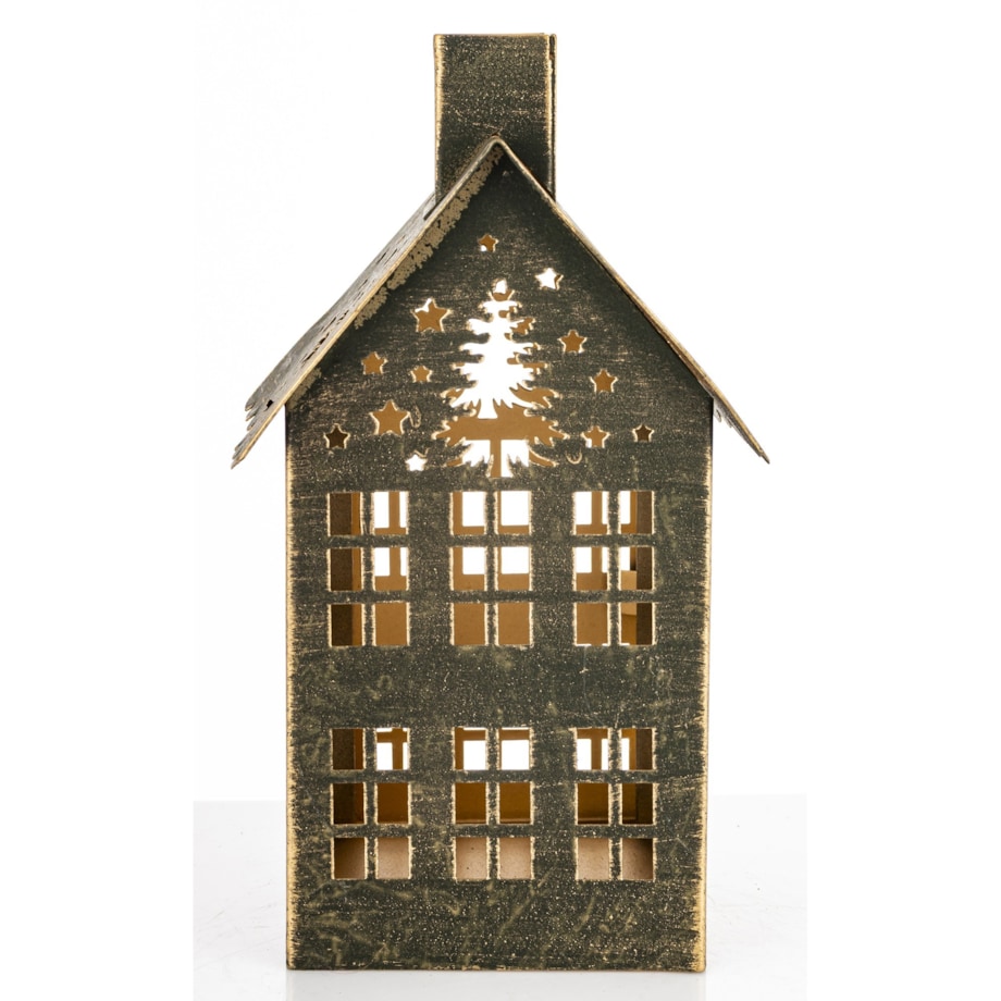 Dekoracja - metalowy domek 20x11,5x10 cm MIHNU z choinkami na dachu