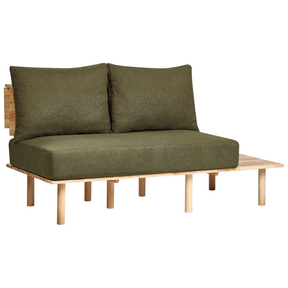 Sofa 2-osobowa ze stolikiem boucle ciemnozielona SALO