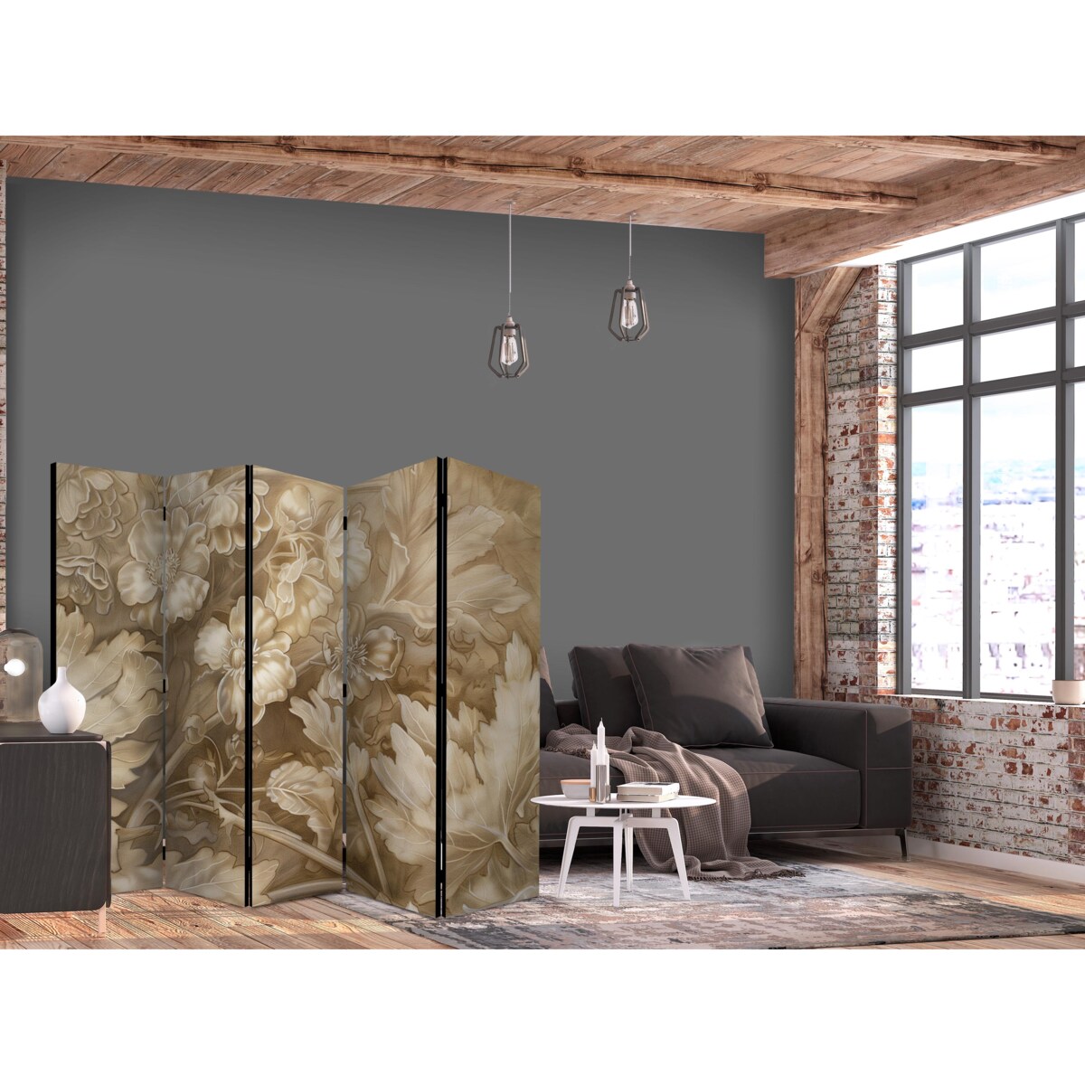 Parawan Jednostronny Rzeźbione kwiatowe ornamenty 225x172cm