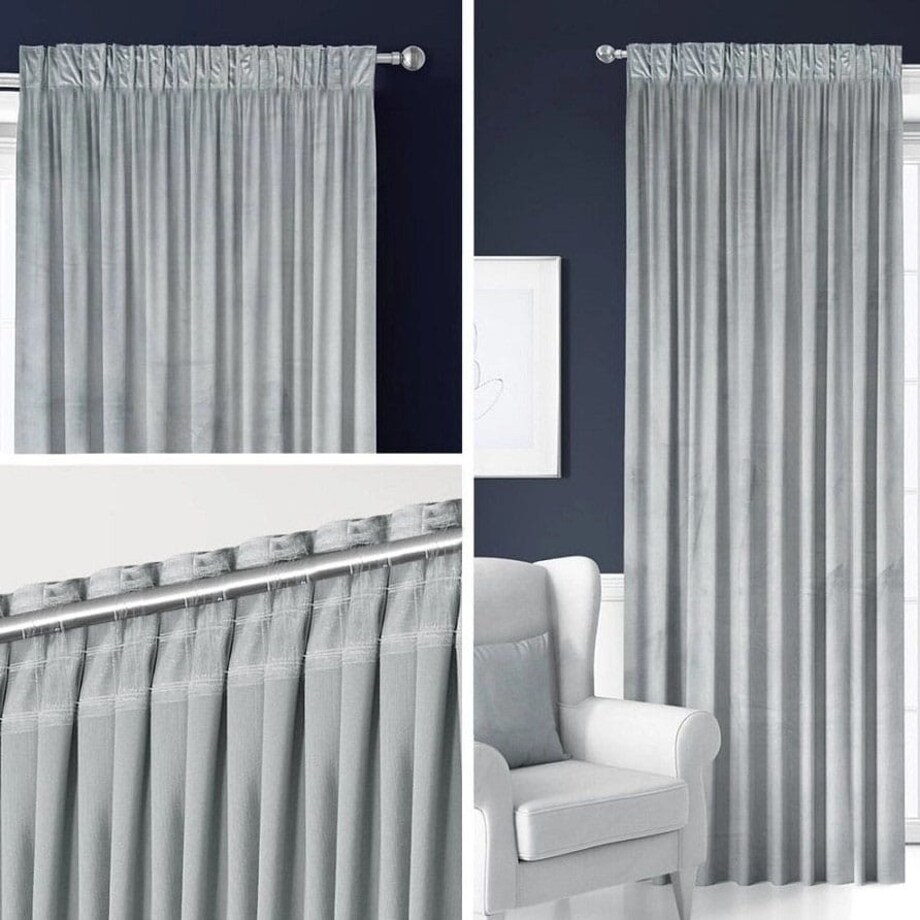 Zasłony gotowe na taśmie WELUROWE 140X250 Jasny szary