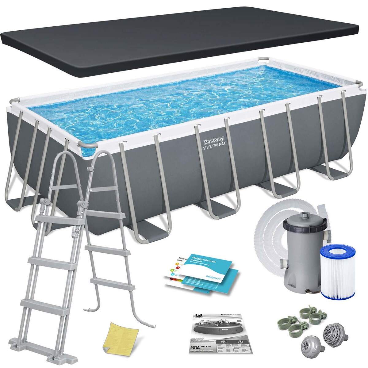Basen ogrodowy stelażowy Bestway 488x244x122 cm prostokątny 11w1