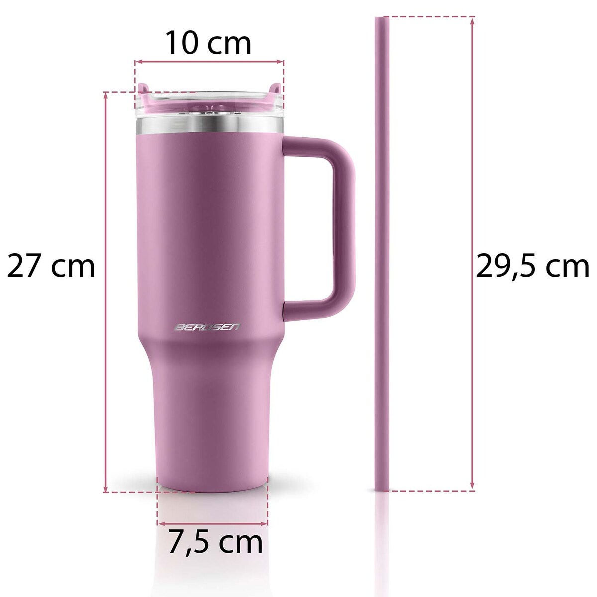 Kubek termiczny Berdsen różowy 1180ml stal nierdzewna zimne ciepłe napoje + zestaw słomek