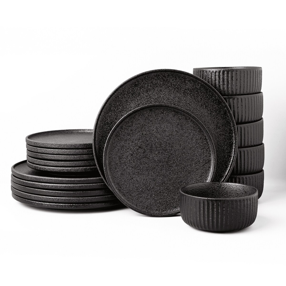 Serwis obiadowy Anun czarny na 6 osób 18 szt. Nowoczesny Do zmywarki Komplet talerzy