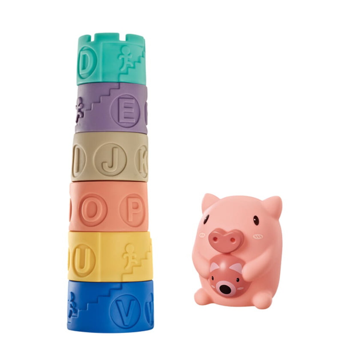 Wieża sensoryczna ze świnką - miękkie klocki