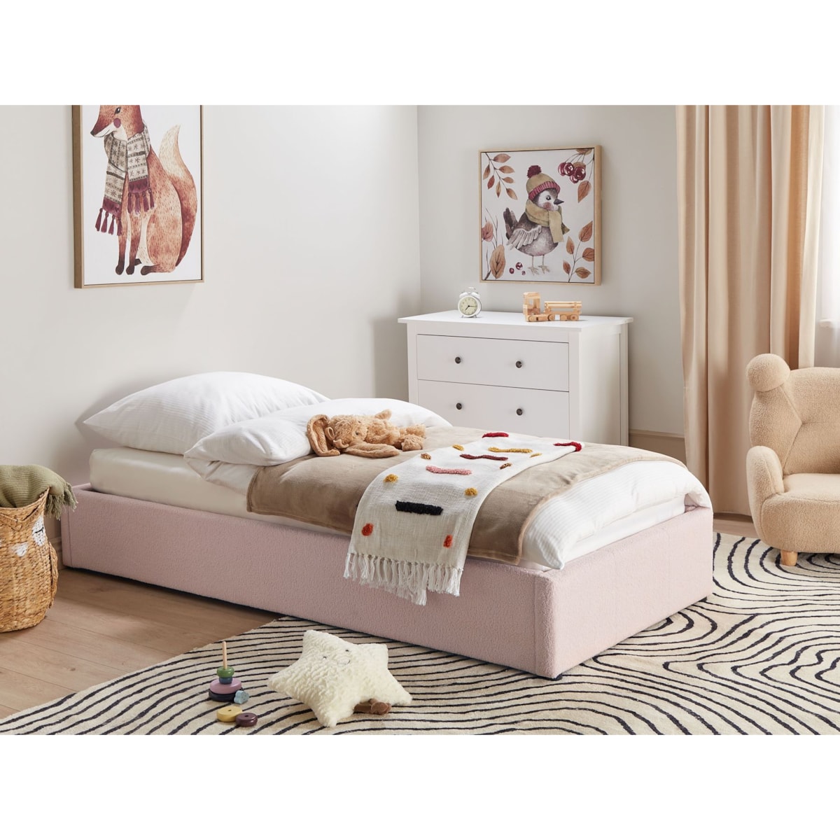 Łóżko z pojemnikiem boucle 90 x 200 cm różowe DINAN