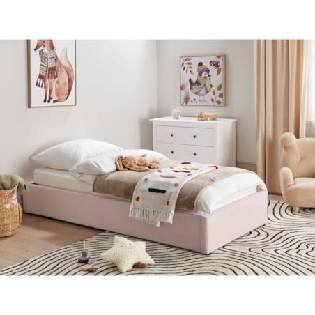 Łóżko z pojemnikiem boucle 90 x 200 cm różowe DINAN