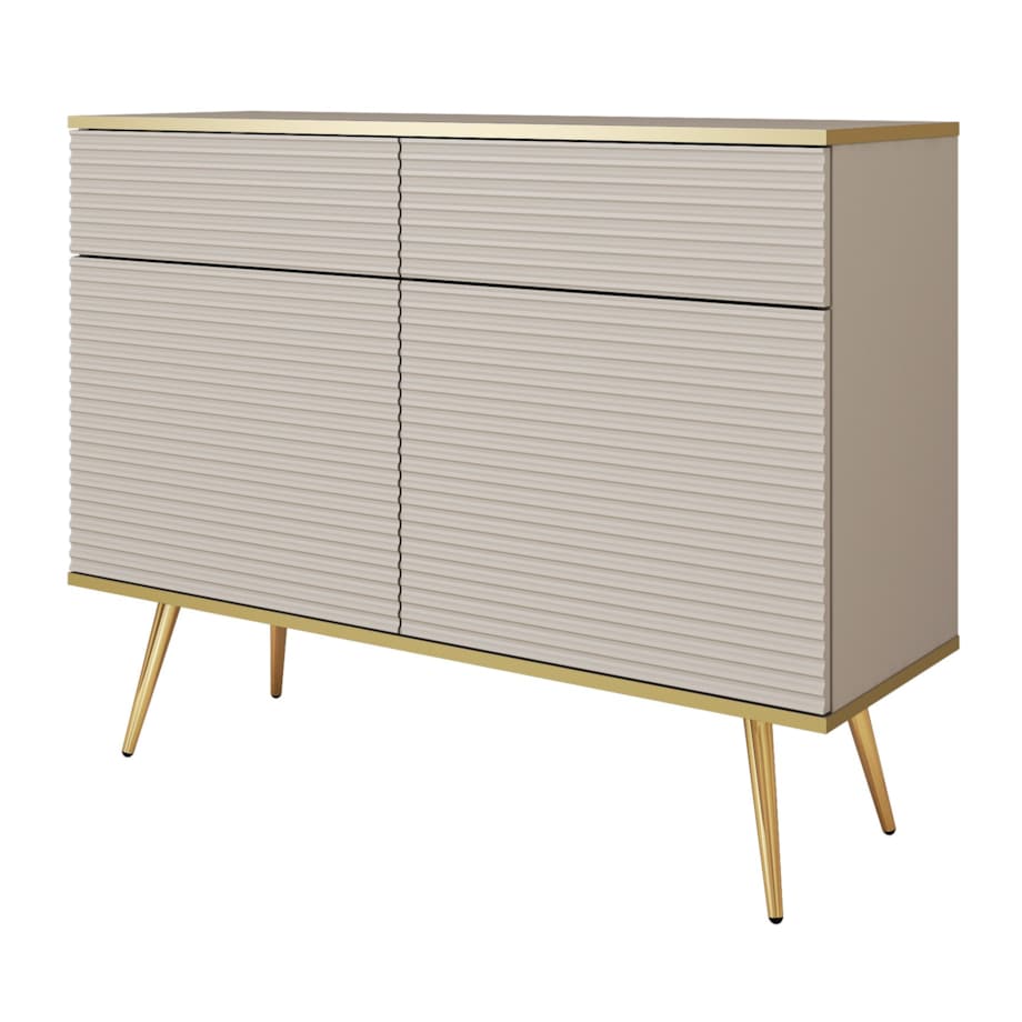 Komoda krótka 107 POLO na wysokich nóżkach z ryflowanymi frontami, beżowa
