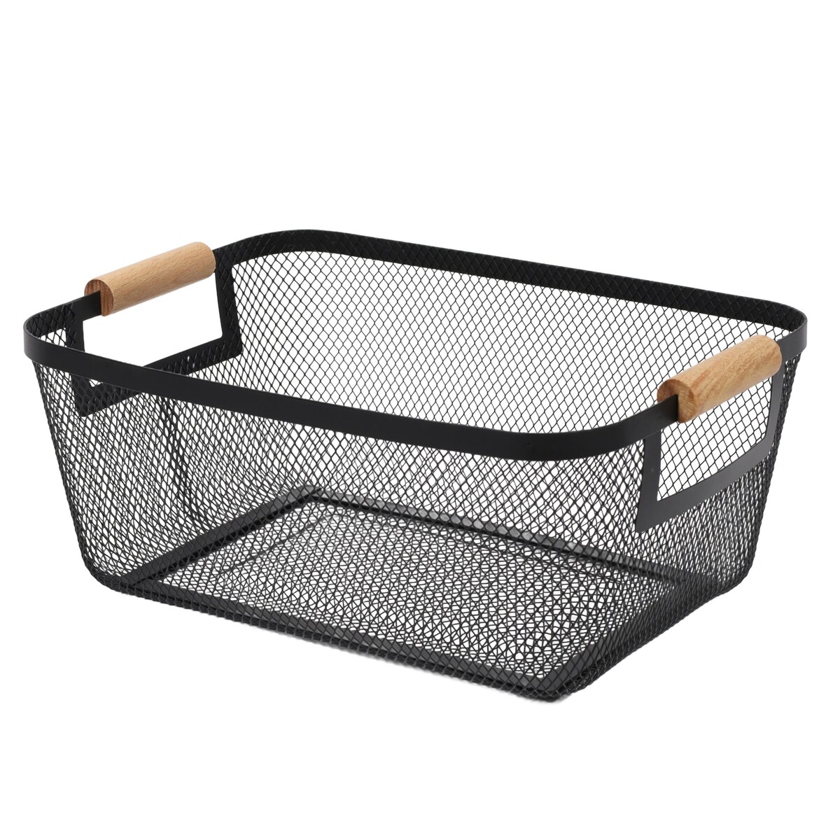 Koszyk metalowy z drewnianymi uchwytami