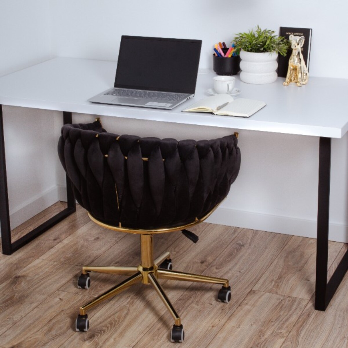 Fotel biurowy krzesło obrotowe regulowane welurowe czarne