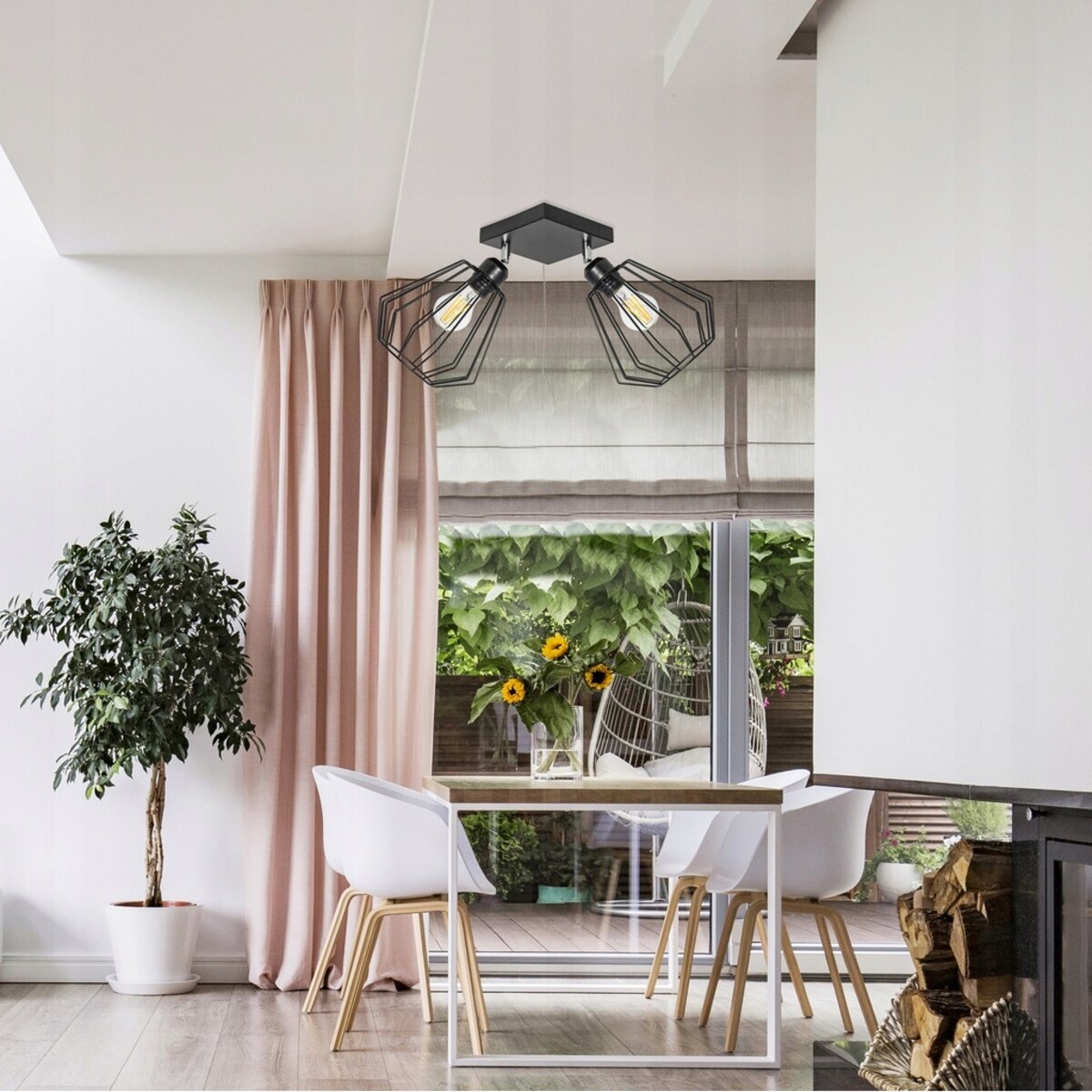 Lampa Wisząca Podwójna Metalowa Loft Plafon Czarna