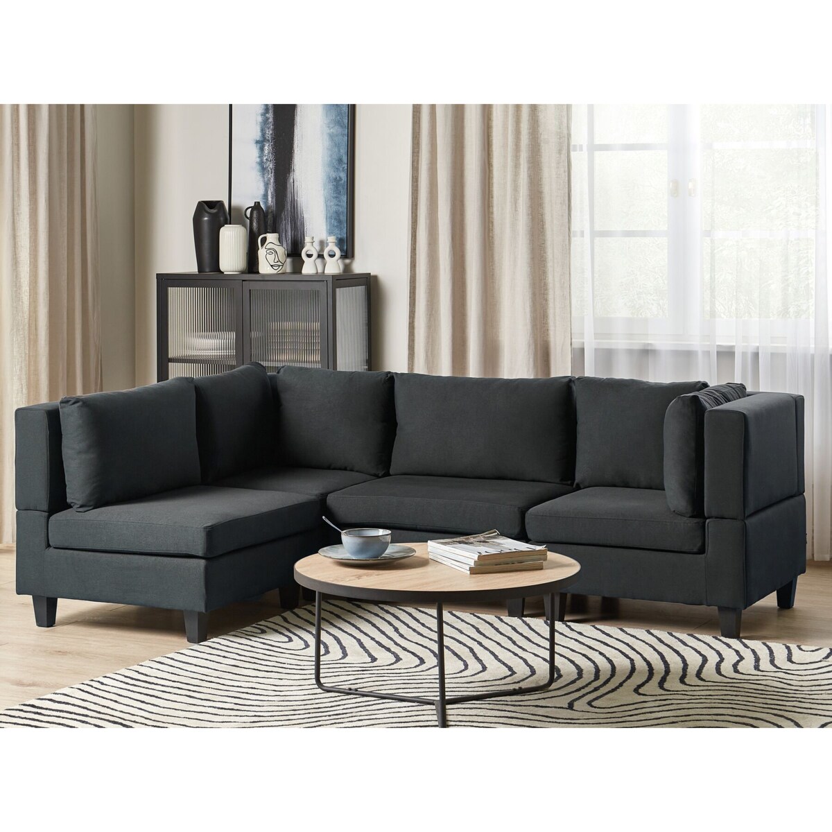 Tapicerowany prawostronny narożnik modułowy 4-osobowy czarny UNSTAD