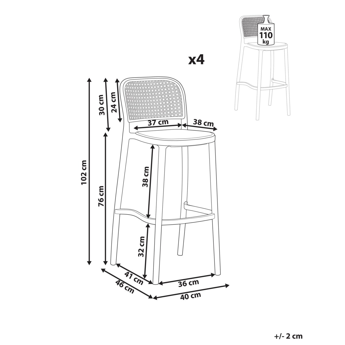 Krzesło barowe Zestaw 4 Materiał syntetyczny Beżowy PLOSE