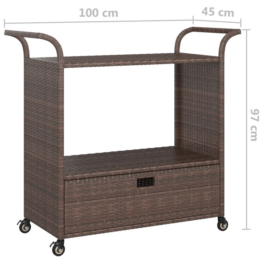 vidaXL Wózek barowy z szufladą, brązowy, 100x45x97 cm, polirattan
