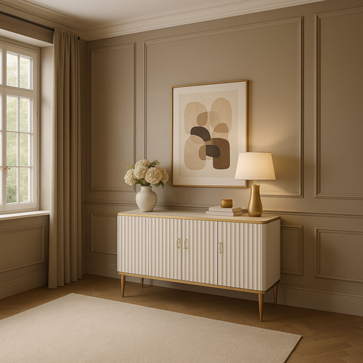 Złota komoda ryflowana Agi 160x40x87