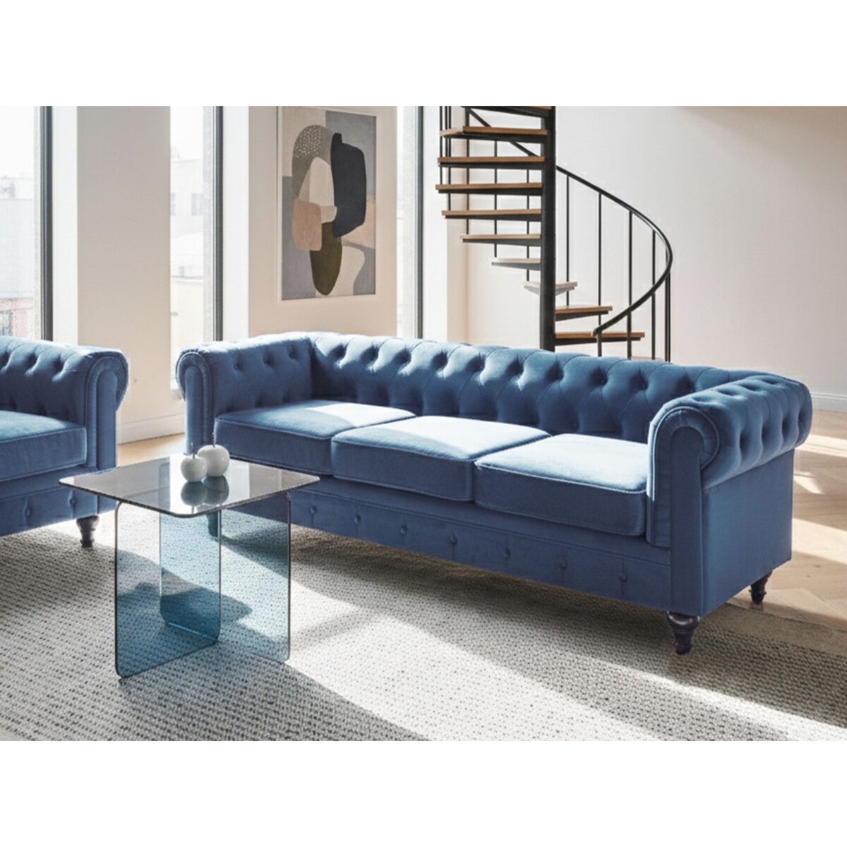 Sofa dla 3 osób CHESTERFIELD Welur Granatowy