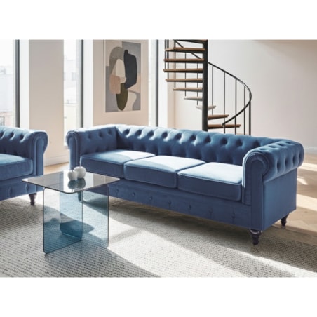 Sofa dla 3 osób CHESTERFIELD Welur Granatowy