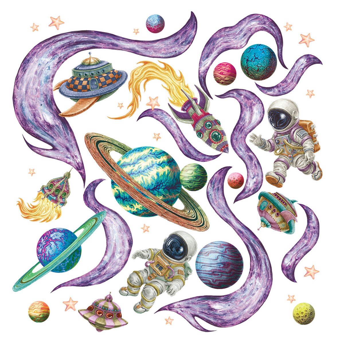 Zestaw naklejek na ścianę, Planety w kosmosie, 130cm