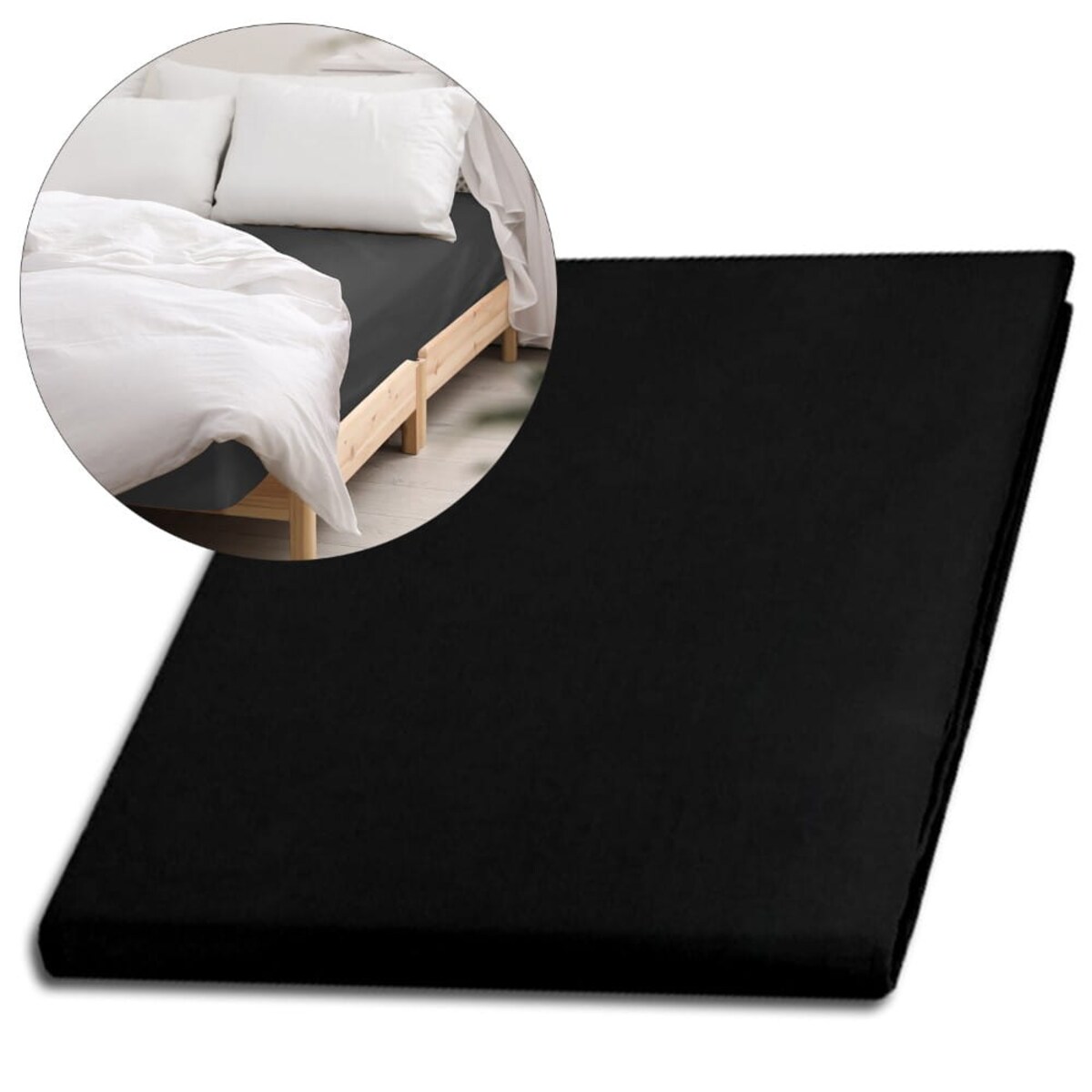 Prześcieradło satynowe bez gumki 200x220 kolor Czarny