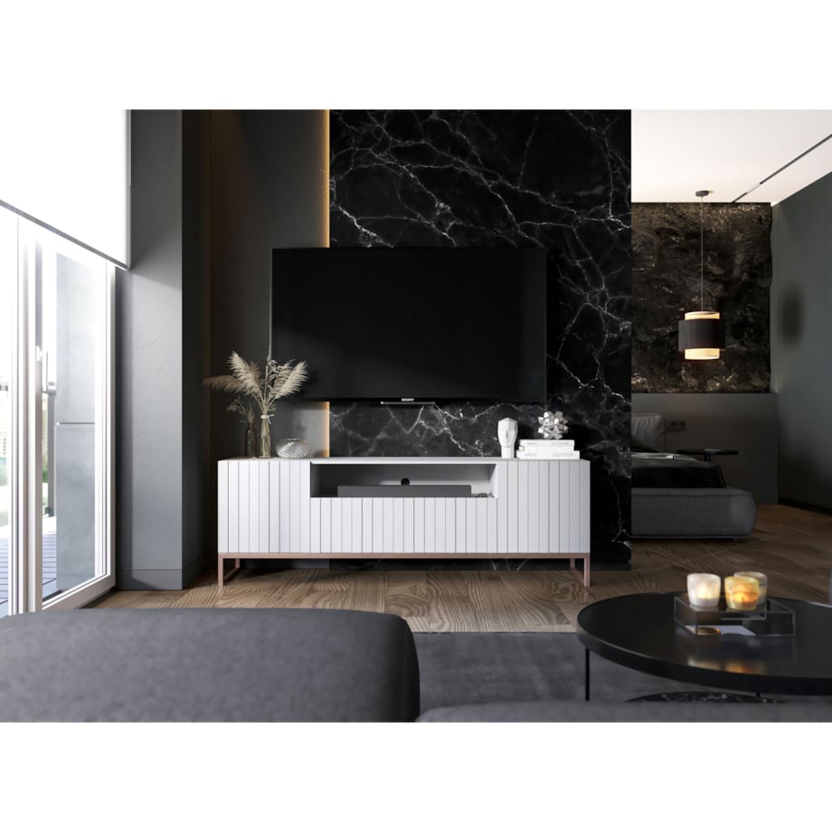 Nowoczesna Szafka RTV Glamour Komoda RTV Glamour Biały Mat 150 cm