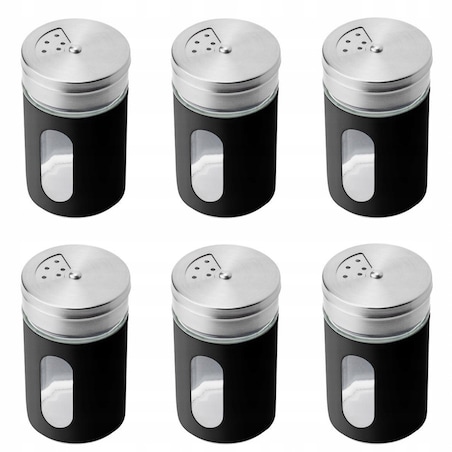 POJEMNIK CZARNY Z SZYBKĄ na przyprawy alcano 90 ml 6szt kuchenny mały słoik