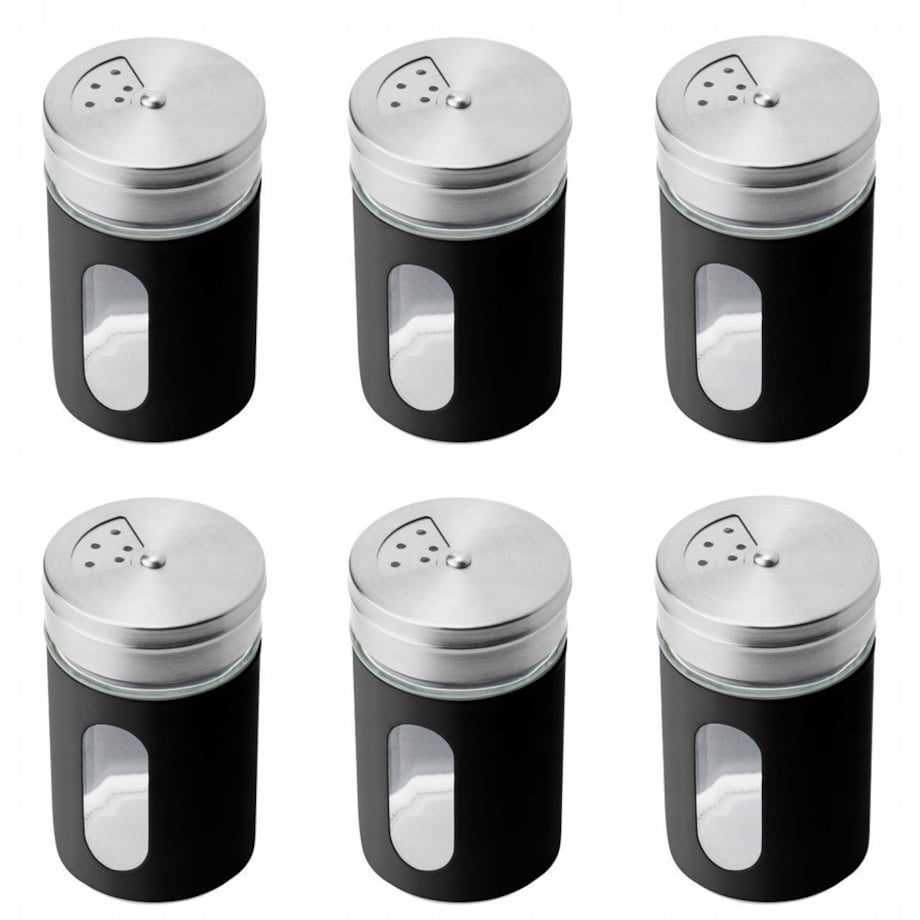 POJEMNIK CZARNY Z SZYBKĄ na przyprawy alcano 90 ml 6szt kuchenny mały słoik