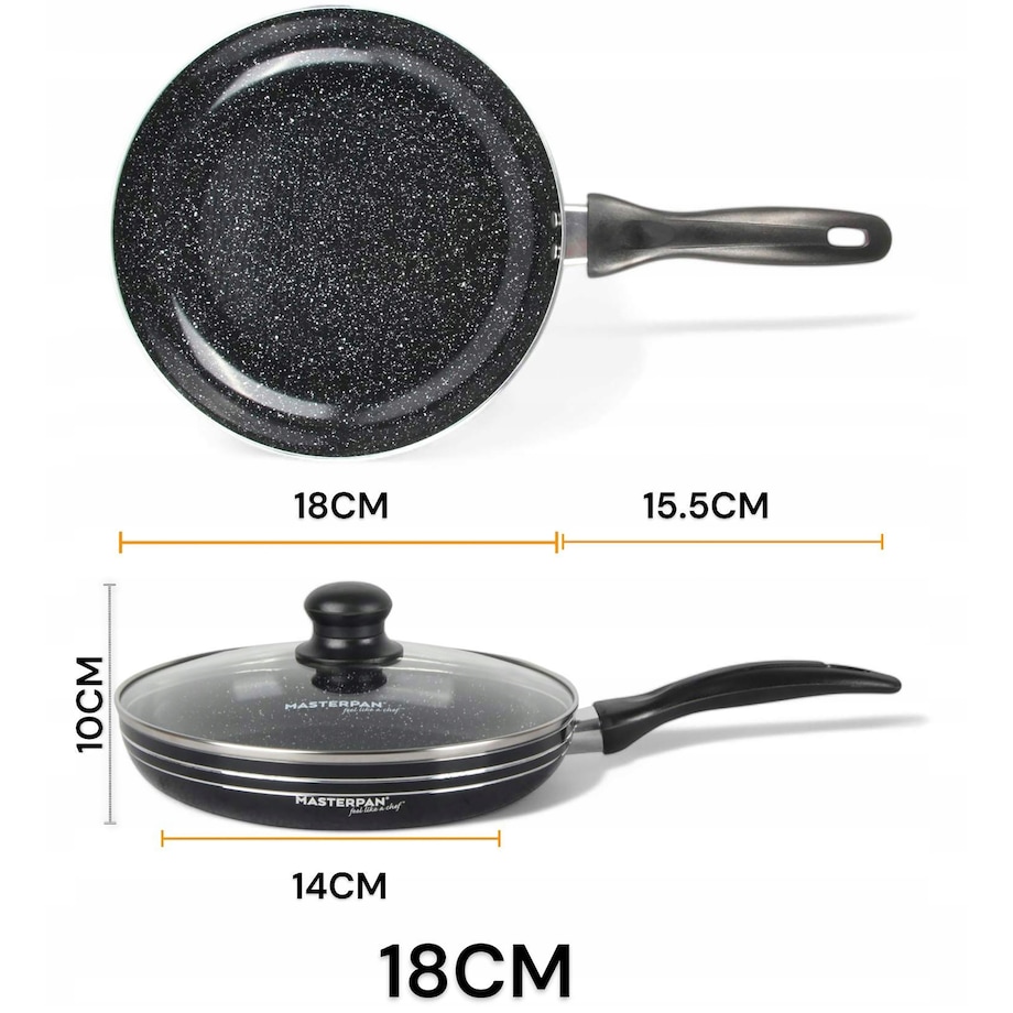 Patelnia Granitowa Pokrywka 18 Cm Plaster Miodu Indukcja Gaz 0.6L Wysoka 4.0