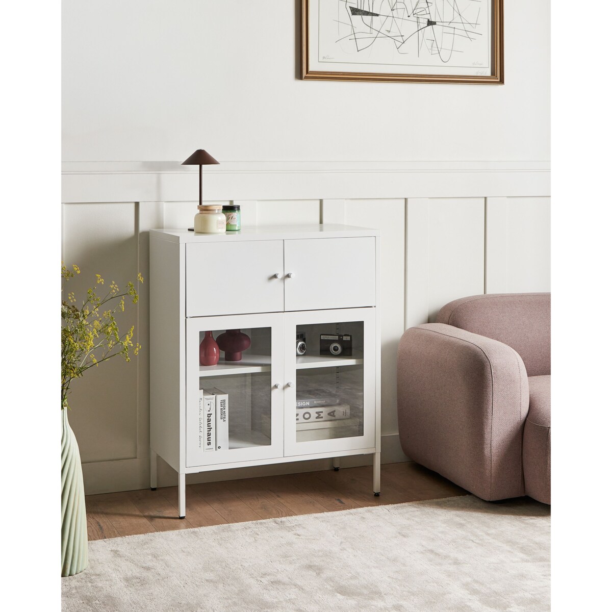 Szafka ze szklanymi drzwiami ESHOLT Metal 80 cm Biały