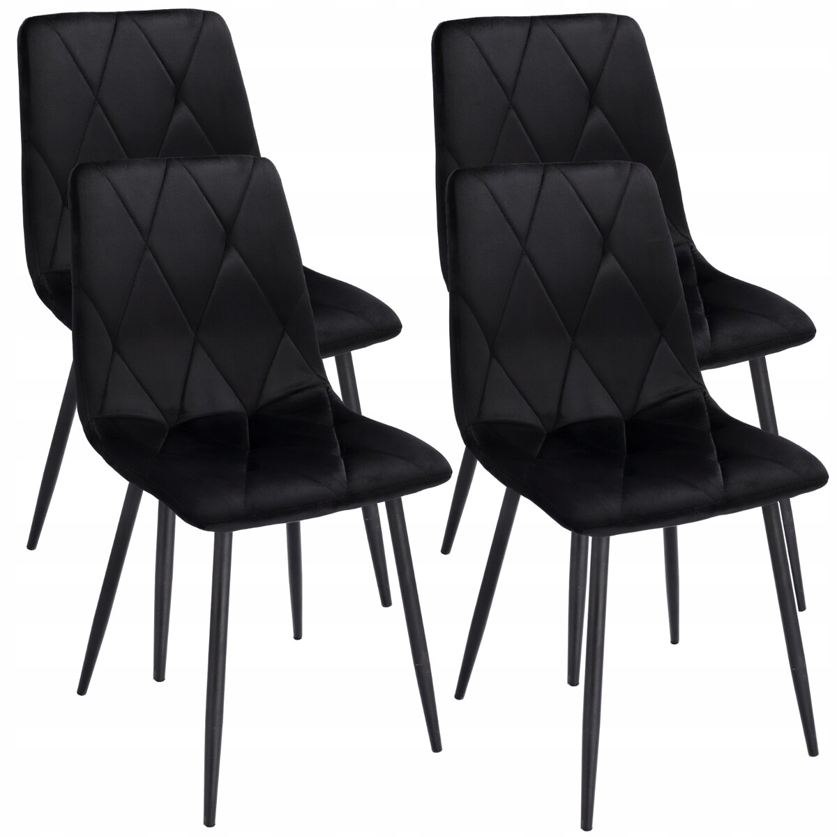 4 X Krzesło Tapicerowane Pikowane Welur Nowoczesne