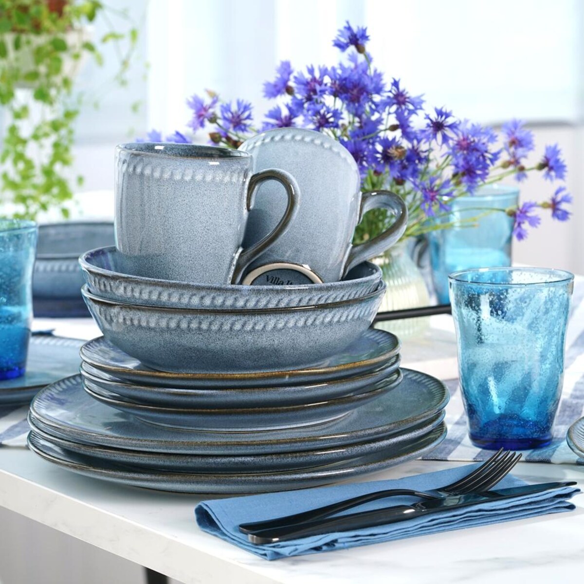 VILLA ITALIA Zestaw kubków ceramicznych niebieskich 380 ml 6 sztuk DENIM