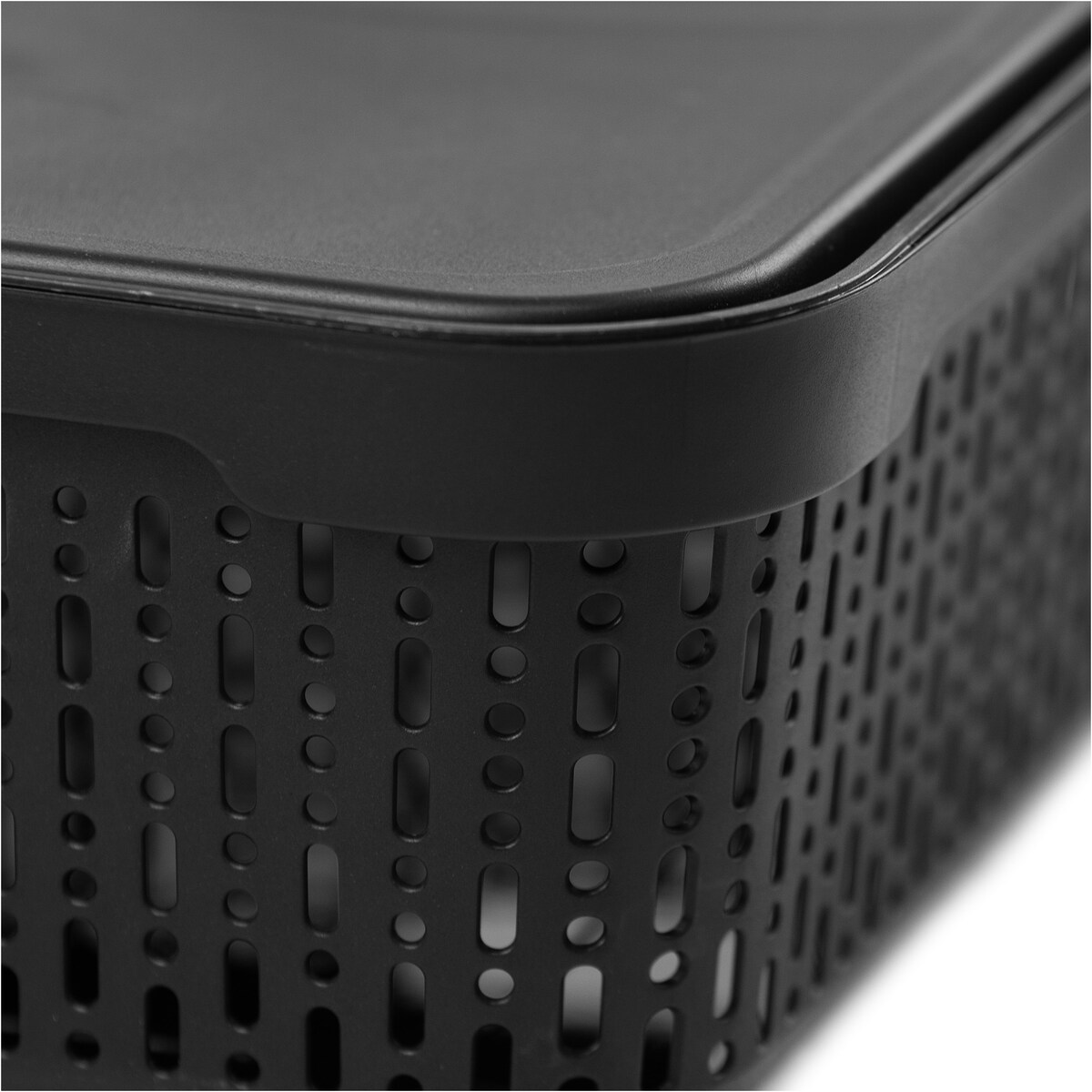 Koszyk Koszyczek Ażurowy XL Plastikowy Na Kosmetyki Do Łazienki Pojemnik Z Pokrywką Zamykany Z Dziurkami Czarny