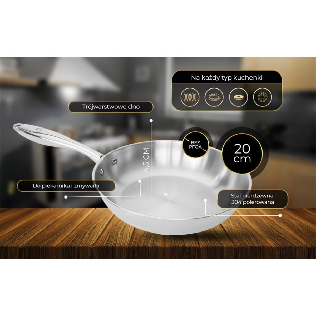 Shiori 撓 Stainless Steel 304 patelnia bez powłoki indukcja 20 cm