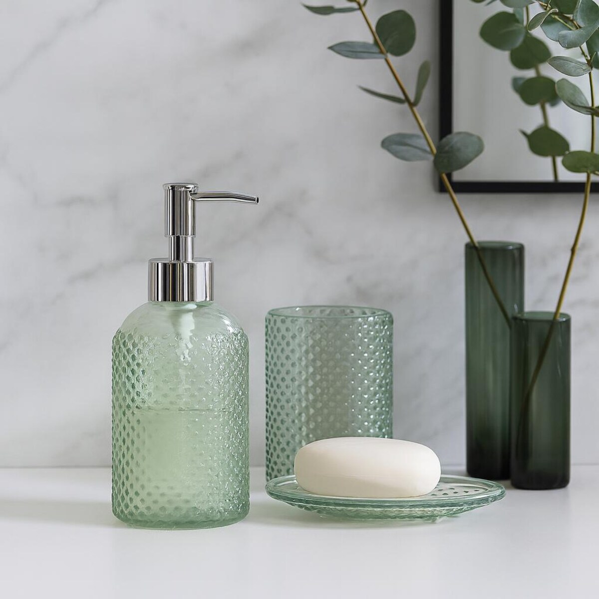 Zestaw łazienkowy NODE, dozownik, kubek na szczoteczki i mydelniczka, 3 elementy